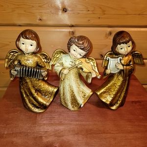 VTG Angels Playing Music Figurines Gold Paper Mache 1950s by Brinn's Pittsburgh
